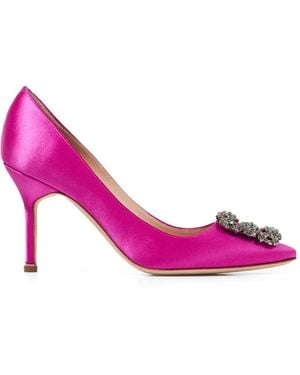 Manolo Blahnik Hangisi 90 Crystal-Buckle Court Shoes - Pink