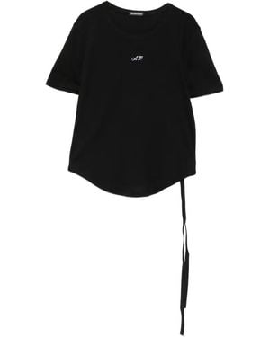 Ann Demeulemeester Logo-Embroidered Ribbon-Detail T-Shirt - Black