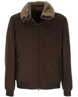 ONTHEBUND Fur-Collar Bomber Jacket - Brown