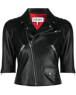 Loewe クロップドスリーブ レザーライダースジャケット - ブラック