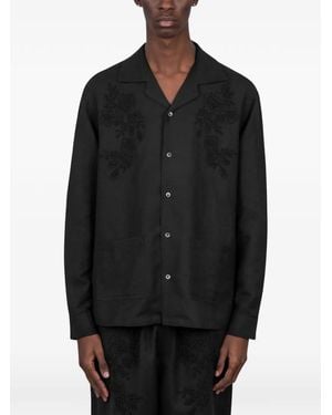 BAZISZT Flower-Embroidered Shirt - Black