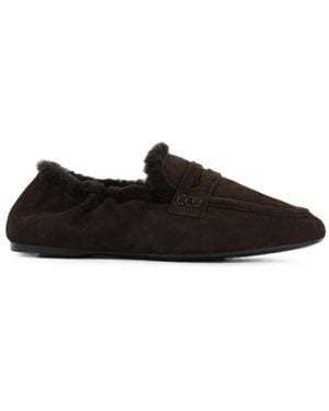 Guglielmo Rotta Shearling-Trim Suede Loafers - Black