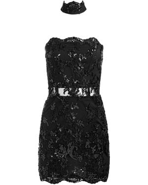 Alice + Olivia Georgie Embellished Lace Mini Dress - Black