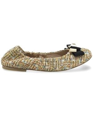 Casadei Tweed Bow-Detail Ballet Flats - Metallic