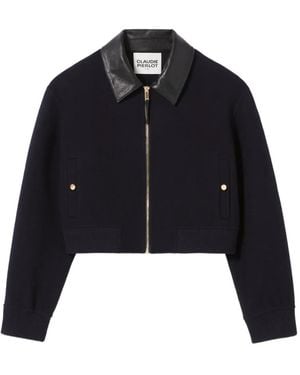 Claudie Pierlot Faux-Leather Collar Wool Jacket - Blue