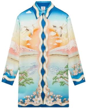 CASABLANCA Crane-print Midi Dress - Blue