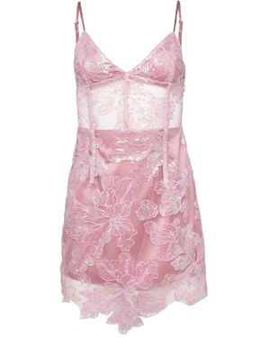 Fleur du Mal Floral-Embroidered Sequinned Mini Dress - Pink