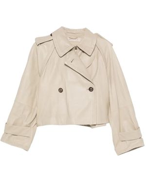 Giorgio Armani Double-Breasted Leather Jacket - Natural