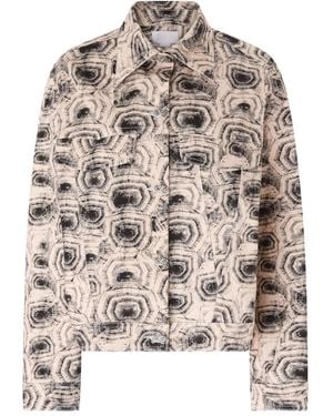 Genny Geometric-Print Cotton Jacket - Brown