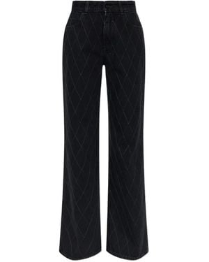 Balmain Diamond-Quilted Wide-Leg Jeans - Black
