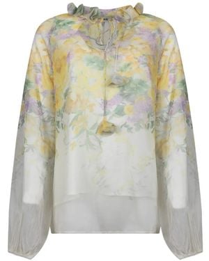GIOVANNI PARIS Floral-Print Ruffled Blouse - White
