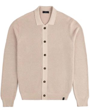 Fay Cardigan En Maille À Design Côtelé - Natural