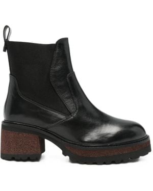 CafeNoir Panelled Leather Ankle Boots - Black