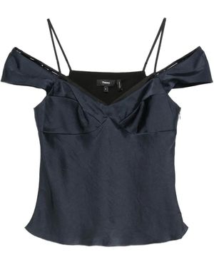 Theory Off-Shoulder Satin Top - Blue