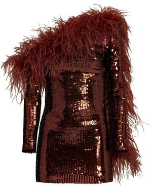 Taller Marmo Garbo Disco Feather-Trim Minidress - Red