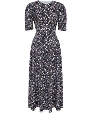 POST MERIDIEM Floral-Print Buttoned Midi Dress - Blue