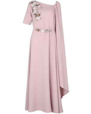 Loodyana Feather-Embellished Floral-Appliqué Maxi Dress - Pink