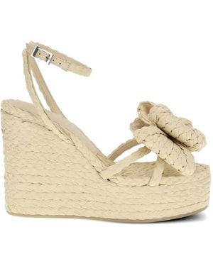 Mach & Mach Le Cadeau Braided Bow Wedge Sandals - Natural