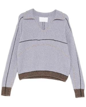 CUDDLEUP Ribbed-Knit Contrast-Trim Top - Gray