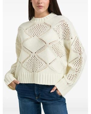 Liu Jo Crystal-Embellished Open-Knit Sweater - Natural