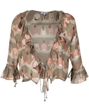 Amir Slama Swimmer-Print Silk Blouse - Natural