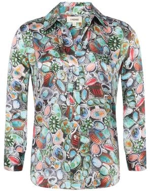 L'Agence Jewel-Print Three-Quarter Sleeve Shirt - Blue