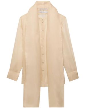 Another Tomorrow Scarf-Detail Shirt - Natural