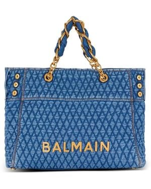 Balmain Borsa shopper 1945 soft in denim trapuntato con motivo a rombi - Blu