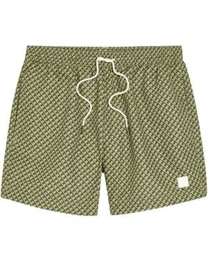 BOSS Geometric-Print Drawstring Swim Shorts - Green