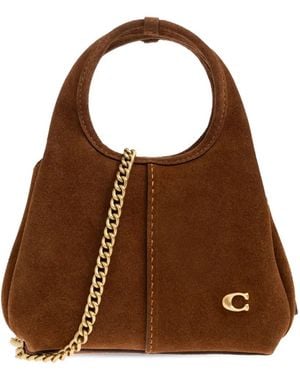 COACH Chain Leather Tote Bag - Brown