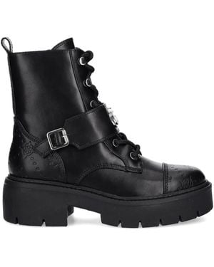 Guess Buckle-Embellished Combat Boots - Black