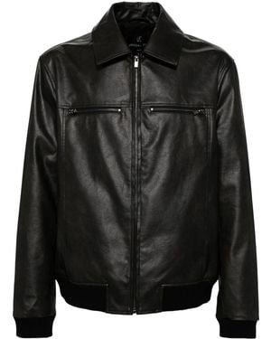 Unreal Fur Faux Leather Crinkled Bomber Jacket - Black