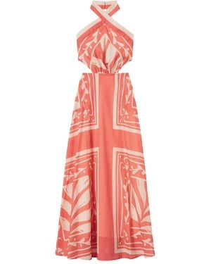 Twinset Robe Longue Imprimée À Dos-Nu - Red