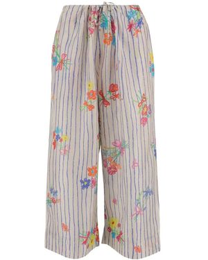 Péro Striped Floral Pants - White