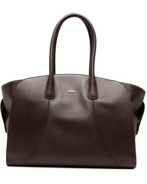 Emporio Armani Logo-Plaque Leather Tote Bag - Brown