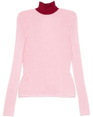 Self-Portrait High-Neck Ribbed Top - Pink