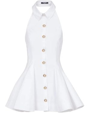 Balmain Cotton Poplin Backless Mini Dress - White