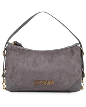 Love Moschino Logo-Plaque Suede-Effect Shoulder Bag - Grey
