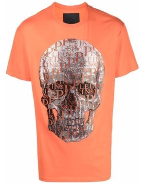 Philipp Plein Beaded Logo-Skull T-Shirt - Orange