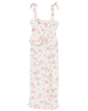 Alessandra Rich Floral-Print Ruffled Midi Dress - White