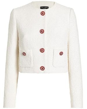 Dolce & Gabbana Single-Breasted Tweed Jacket - White