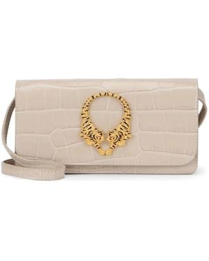 Roberto Cavalli Croc-Effect Tiger-Plaque Shoulder Bag - Natural