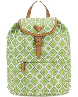 Prada Geometric-Print Drawstring Backpack - Green