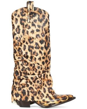 R13 Leopard-Print Slouchy Boots - White