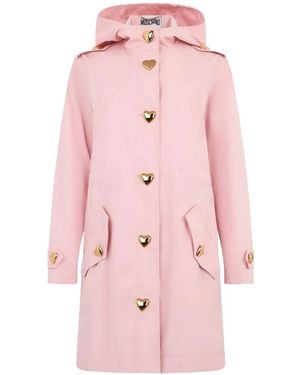 Moschino Heart-Button Hooded Parka Coat - Pink