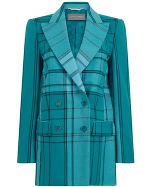 Alberta Ferretti Chequered Double-Breasted Blazer - Blue