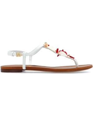 Dolce & Gabbana Coral-Embroidered Leather Sandals - Pink