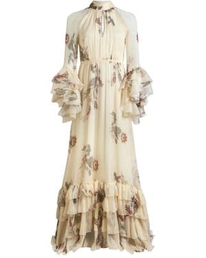 Etro Floral Ruffled Silk Dress - Natural