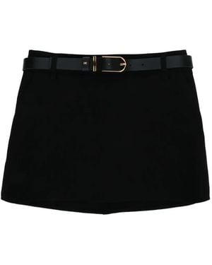Elisabetta Franchi Double Layer Crêpe Miniskirt With Belt - Black