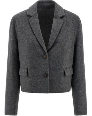 Brunello Cucinelli Single-Breasted Wool Blazer - Black